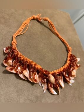 Handcrafted Orange Shell & Bead Women's Necklace
